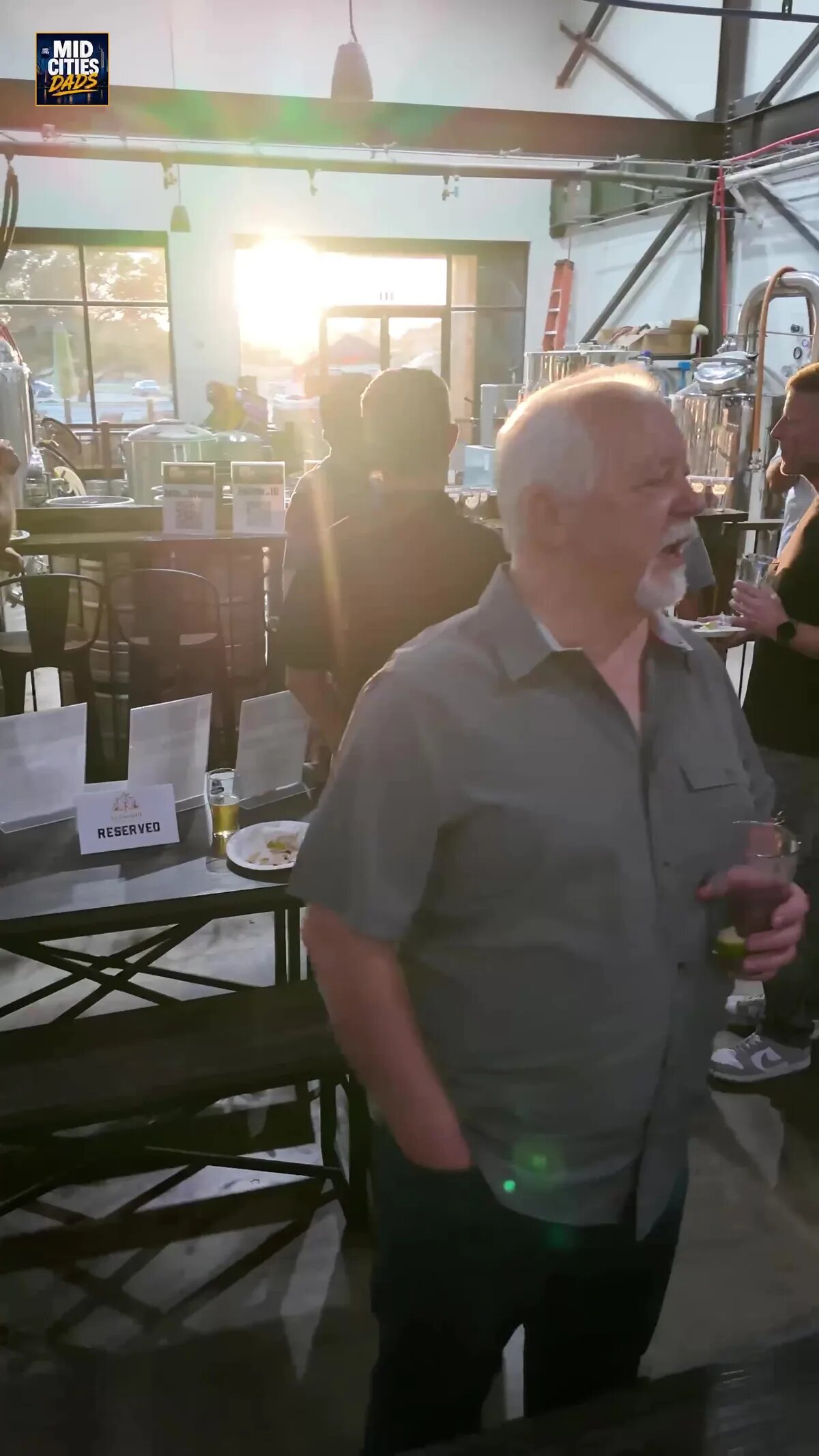 Dads catching up in the evening sunlight at Keyworth Brewing